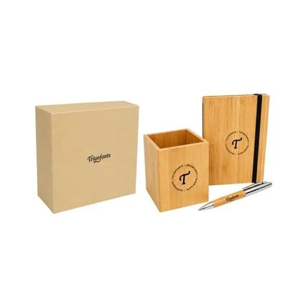 Set de bolígrafo, libreta y lapicero madera en caja 19x19x10 cm Triunfante 25
