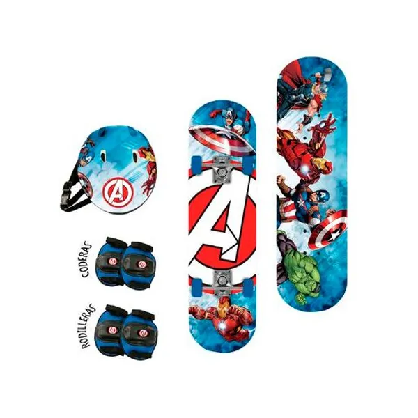 Patineta skate con set de proteccion 5 piezas Avengers soporta hasta 55kgs 70x20 cm