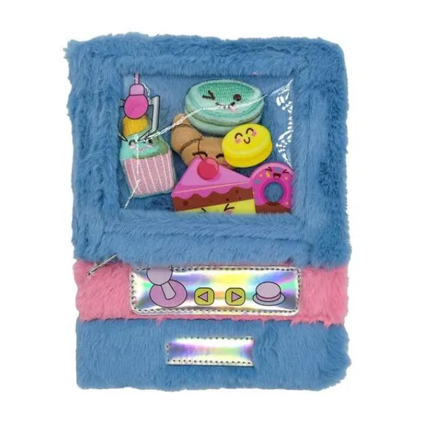 Cuaderno plush a5 rayado con mini peluches snack machine