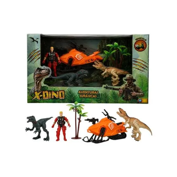 Set x-dino dino con vehiculo en caja 27.5x18x11 cm