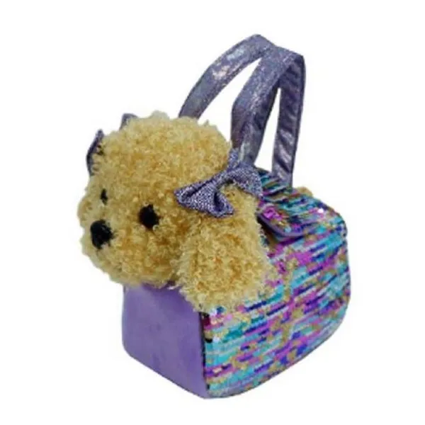 Cartera con perro de peluche beige 19 cm