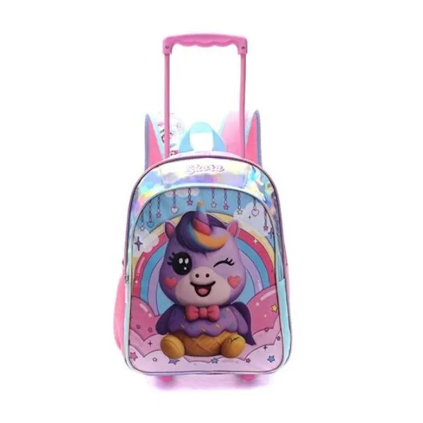 Mochila 16" con carro unicornio helado con llavero Skora