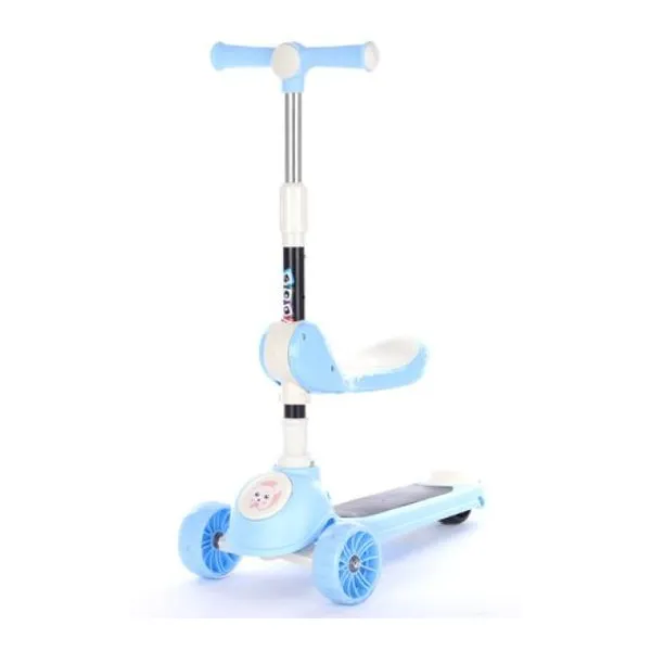 Monopatín celeste plegable con asiento, música y ruedas con luz