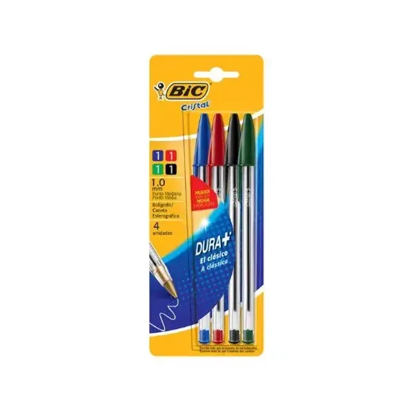 Bolígrafo BIC cristal dura+ 1 mm surtido x4 col.surtidos