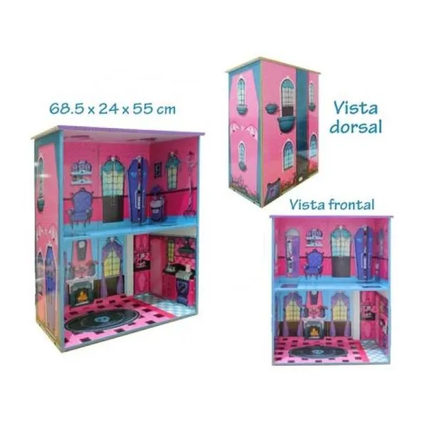 Casa de muñecas de madera con ilustración (monster house)