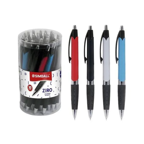 Bolígrafo retractil ziro azul pote x30 unidades Simball