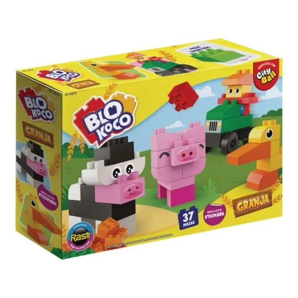 Blokoco granja 37 pz con ruedas y stickers