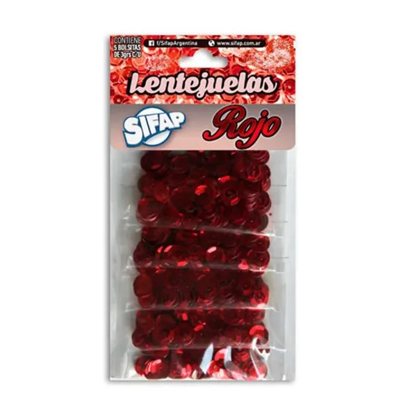 Lentejuelas Sifap 8 mmø bl.x 5 sobres 3 grsrojo