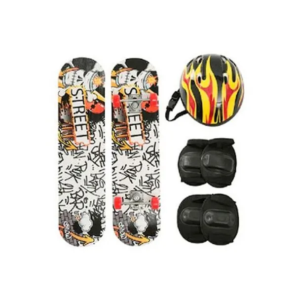 Skate con rodilleras, coderas y casco 79x20 cm
