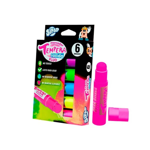Témpera solida Sifap est.x 6 col.fluo