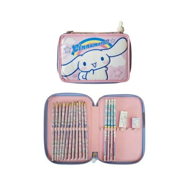 Cartuchera 2 pisos pvc sanrio cinnamoroll con útiles 18 piezas Cresko