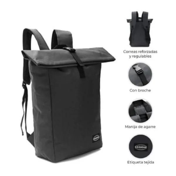 Mochila goodpak roll broche delantero cemento h 44.5 x w 30 xd 12 cm