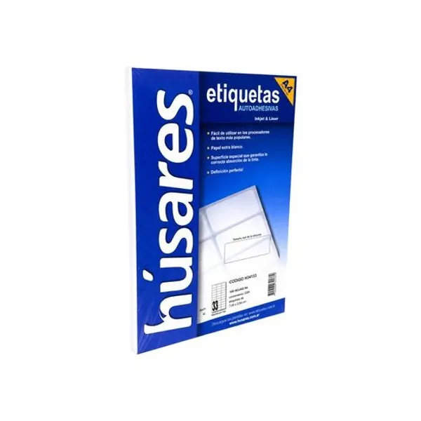 Etiquetas uetas autoadhesivas 7.00x2.54 cm (33 etiquetas x hoja) a4 100 hojas husares