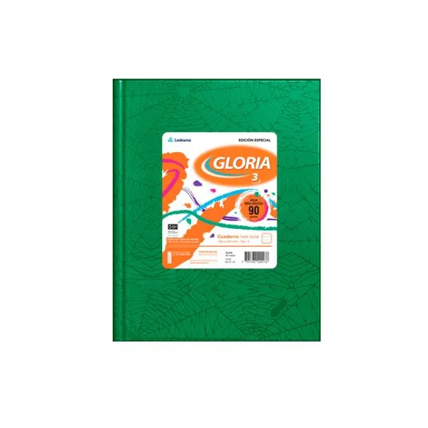 Cuad.tapa dura Gloria 19 x24 paq.x 8 unid.48 hs.ray.verde