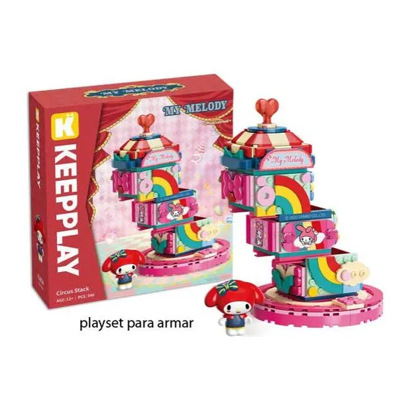 Hello kitty - playset 24 cm sanrio circus "my melody - caja de arcoiris apliable