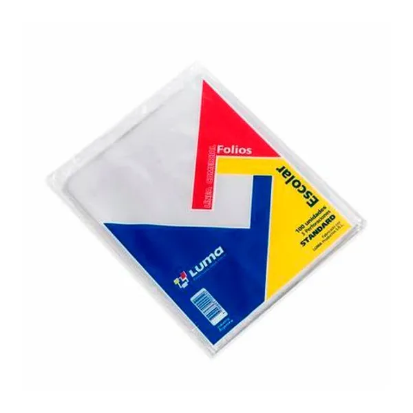 Folio escolar polietileno estandar 35 micrones x100 unidades luma