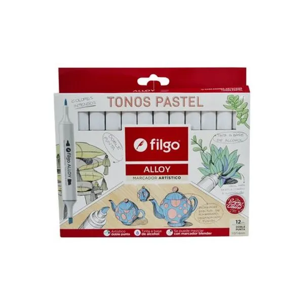 Marcador doble punta pastel alloy caja x12 Filgo - allym