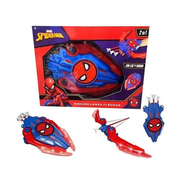 Escudo lanza flechas Spiderman con luz y sinido en caja 38x12x29 cm