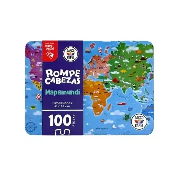 Puzzle barco de papel mapamundi 100 piezas en lata