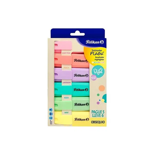 Resaltador Pelikan flash pastel est.x 6 unid.surt.