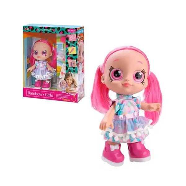 Muñeca rainbow girls tattoo con acc 26 cm en caja 30x37 cm -