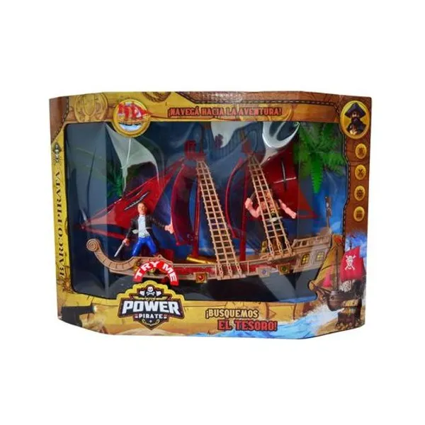 Set barco pirata con accesorios en caja 36x25x14 cm
