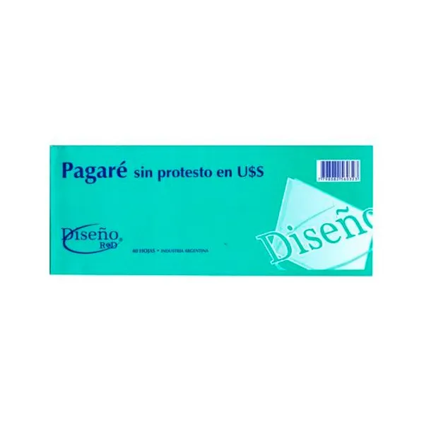 Talonario pagare sin protesto en dolares 26.5x10.5 cm 40 hojas diseño
