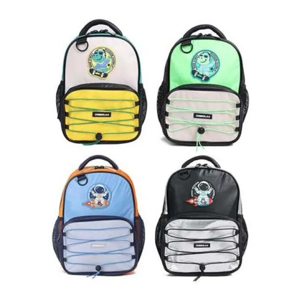 Mochila espalda colorblock boy 14" space blue y silver, dino gray y green