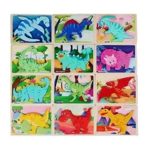 Juego didáctico de encastre bloques de madera dinosaurios (12 modelos) 18 x15 c