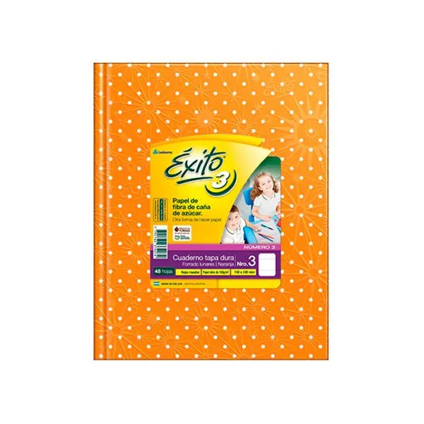 Cuaderno tapa dura Éxito 3 forr.19x23,5 x48 hs.ray.lun.naranja