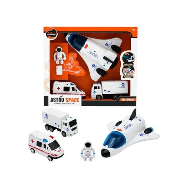 Set espacial astronauta con vehiculos en caja 29x25x9 cm