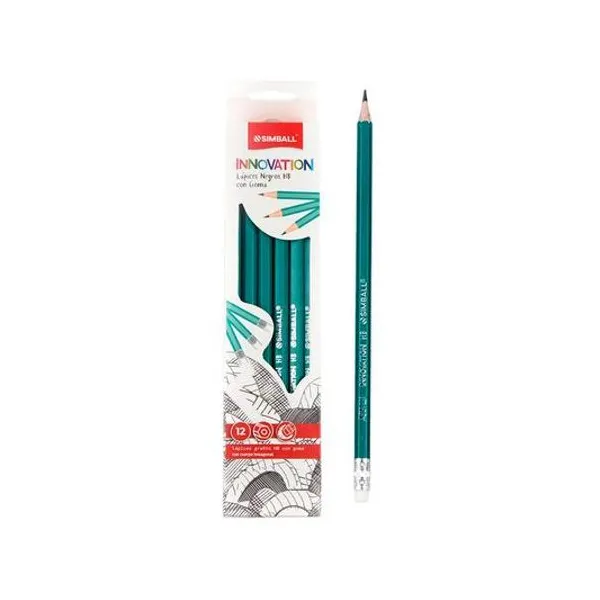 Lápiz grafito negro hb innovation con goma x12 Simball