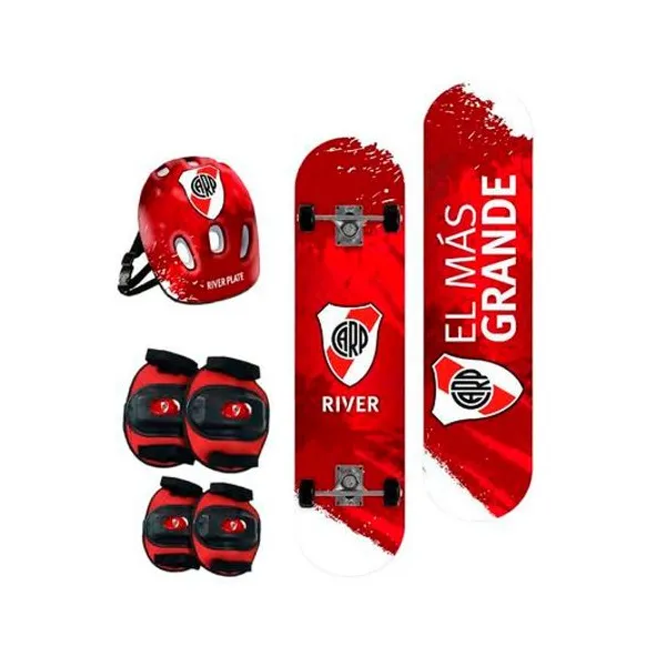 Skate con set de proteccion River Plate 60x15 cm