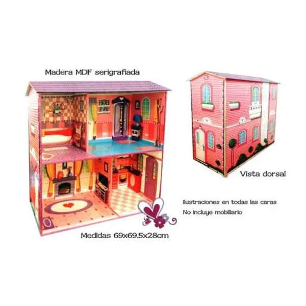 Casa de muñecas de madera con ilustración (mi casita)