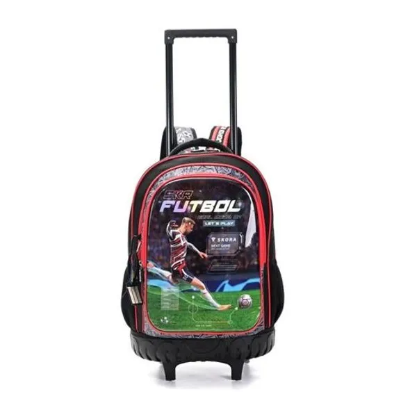 Mochila 18" con carro fútbol player rojo 3d Skora