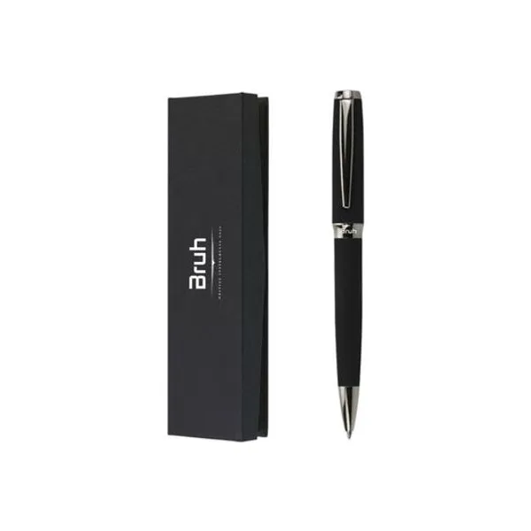Bolígrafo retractil azul hamburgo cuerpo negro en estuche bruh