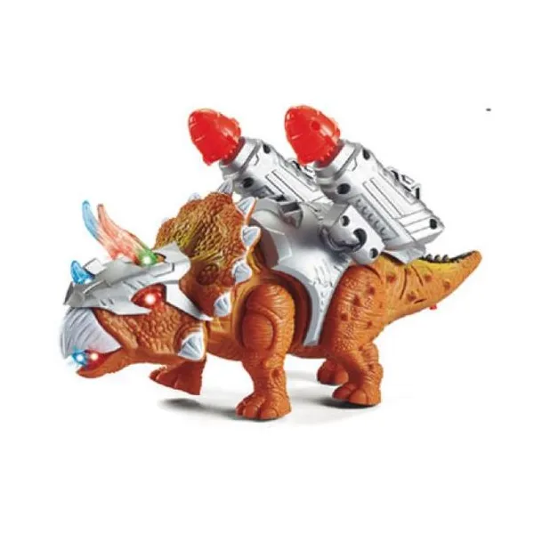 Dinosaurio tira misiles (marron/verde).camina. con luz y sonidos