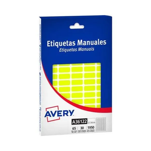 Etiquetas uetas autoadhesiva fluo amarillo 8.1x19.4 mm caja 65 unidades x30 hojas avery