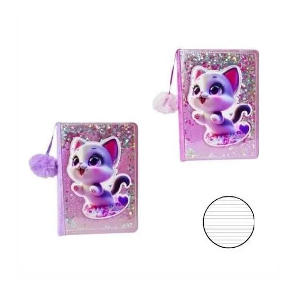 Cuaderno 20.3x14.8 cm rayado 70 hojas gatito con gliter modelos surtidos