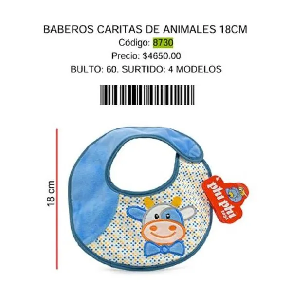 Baberos caritas de animales 18 cm