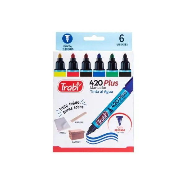 Marcador trabi 420 al agua para red.caja x6 col.surtidos