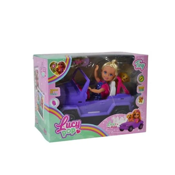 Muñeca lucy pop con auto y accesorios Tiny en caja 20x15x11 cm colores surtidos