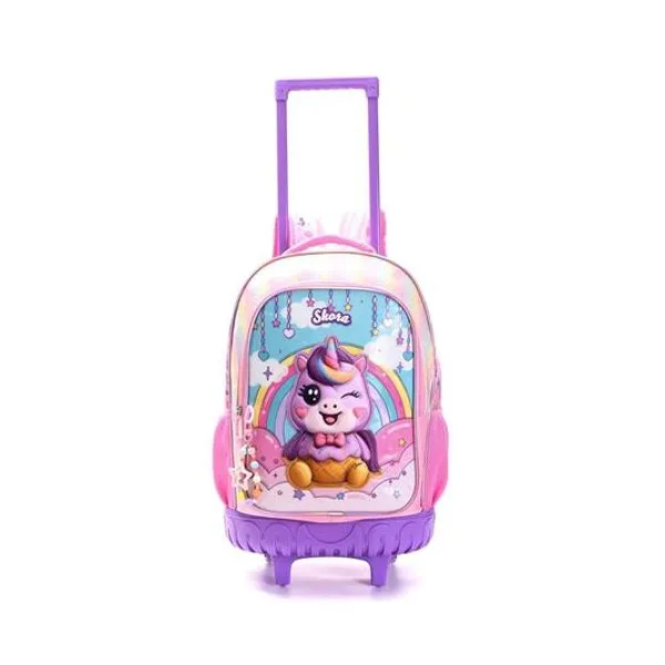 Mochila 18" con carro kawaii unicornio helado 3d Skora