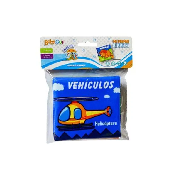 Libro didáctico de tela para bebés vehiculos 10x9.5 cm en bolsa