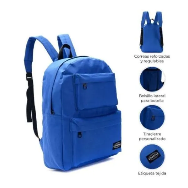 Mochila 2 bolsillos delanteros azul francia 43 x30 x17 cm 17