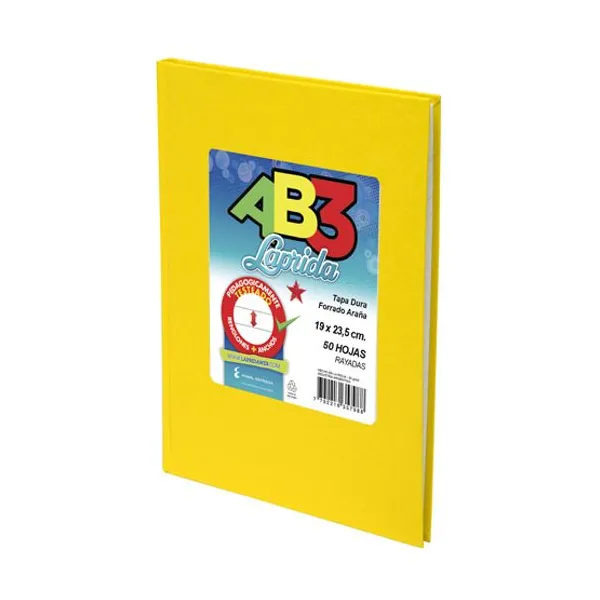 Cuaderno tapa dura Laprida ab3 19x23,5 x50hs.ray amarillo