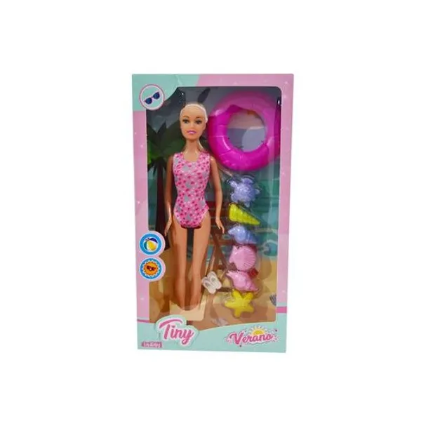 Muñeca Tiny en la playa con accesorios en caja 18x32 cm