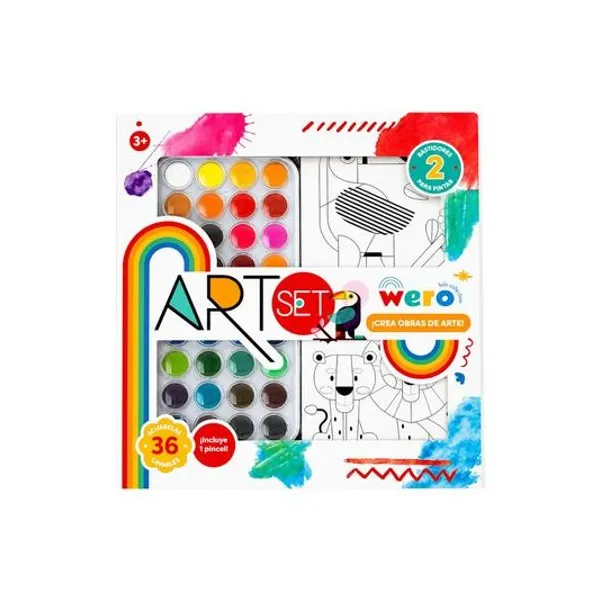 Set de Arte acuarelas x36 piezas con 2 bastidores Wero en caja x1
