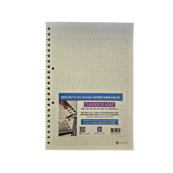 Repuesto a4 para cuaderno rozini intercambiable 48 hjs.cuadro