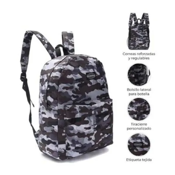 Mochila goodpak print camuflado negro 43 x30 x17, 17